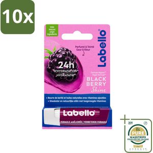 10 x Labello – Lippenbalsem – Blackberry Shine – Lippenbalsem – Shea Boter & Jojoba Olie – 5,5 ml - Grootverpakking - Lippenbalsem - Hydratatie - Shea Boter - Jojoba Olie - Glans
