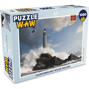 Puzzel Vuurtoren met wilde golven - Legpuzzel - Puzzel 1000 stukjes volwassenen