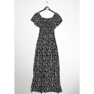 Lange dames jurk Diona gebloemd motief zwart wit Maat S/M