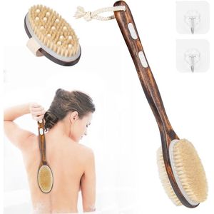 Badborstel met lange steel en dubbelzijdige borstelkop - voor douche, lichaamspeeling en massage
