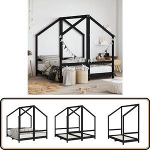 vidaXL Kinderbedframe - 70x140 cm - Zwart Hout Kinderbed - Peuterbed - Houten Bed - Grenenhouten Bed - Tweepersoons Bed