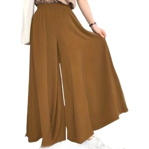 Sexy elegante elastische wijde broek met ruches okergeel mosterdgeel geel maat 2XL eu 48