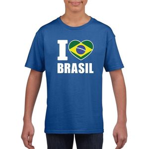 Blauw I love Brazilie fan shirt kinderen 134/140