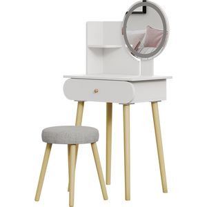 Vicco Kaptafel Edda, Wit, 60 cm met LED-spiegel en kruk