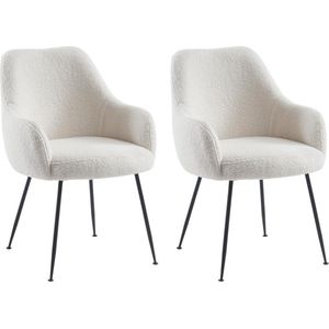 PASCAL MORABITO Set van 2 stoelen met armleuningen van boucléstof en metaal - Wit - TOYBA L 60 cm x H 81 cm x D 65.5 cm