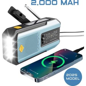 LifeLux Noodradio 2.000mAh zaklamp oplaadbaar – Solar Opwindbaar, USB/USB-C Powerbank, FM/AM Radio, 48 LED Lamp, 3 Oplaadopties – Draagbare Noodradio voor Noodsituaties Noodpakket