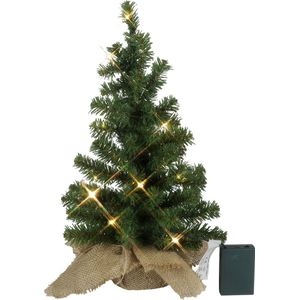 Star Trading Toppy kunstkerstboom vanStar Trading, kleine kerstboom in het groen met LED-lichtketting en timer voor binnen, warm wit, werkt op batterijen, hoogte: 45 cm