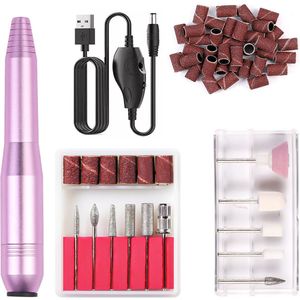nagelvijl electrisch- nagelvijl- Elektrische nagelboor - voor nail art freesset - voor gellak - nagelboorpen - complete accessoires - 11 slijpkoppen - professionele nagelboorset - eenvoudig - handig - anti-elektrische schok - 35 glazuurringen (roze)