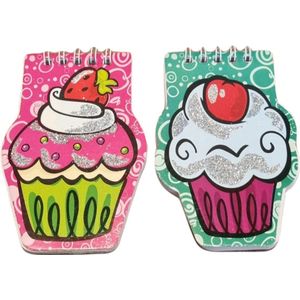 LG Imports - Notitieblokje Cupcake's met glitters - 2 stuks - Mini Notitie Blokjes