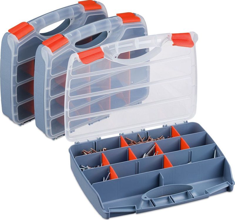 Relaxdays assortimentskoffer met vakjes - set van 3 - 6x32x26 cm - leeg - voor schroeven