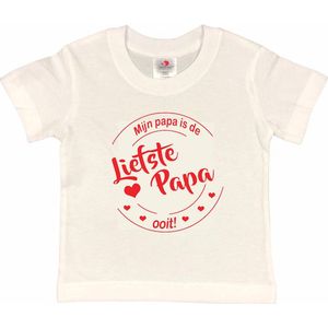 T-shirt Kinderen ""Mijn papa is de liefste papa ooit!"" Vaderdag | korte mouw | Wit/rood | maat 86/92 (XXS)