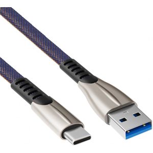 USB C kabel - 5A - USB A naar C - Fast Charging - Nylon mantel - Blauw - 1.5 meter - Allteq