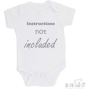 100% Katoenen Romper ""Instructions not included"" Unisex Katoen Wit/grijs Maat 56/62
