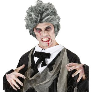 Widmann - Pruik, Zombie Man Grijs Death Dracula - Grijs - Halloween - Verkleedkleding