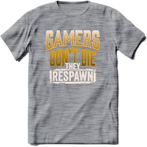 Gamers don't die T-shirt | Geel | Gaming kleding | Grappig game verjaardag cadeau shirt Heren – Dames – Unisex | - Donker Grijs - Gemaleerd - XXL