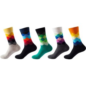 LIXIN Fashion Sokken - Maat 35-45 - 5 Paar - Kleur 2 - Kleurrijke sokken - Dames sokken - Heresokken - Casual katoenen sokken - Tieners - Vrouwen en Heren - Volwassenen - Unisex - Warme sokken - Bedsokken - Huissokken - Leuk Sokken