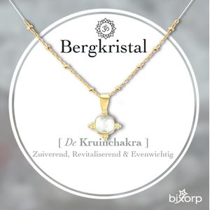 Bixorp Gems Gouden Dames Ketting met Bergkristal hanger - Kruin Chakra - 18 Karaat Verguld Goud & Roestvrij Staal - 36cm + 8cm verstelbaar