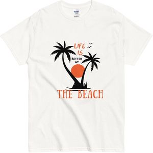 Strand Shirt met Palmbomen - Quote: Life is Better at the Beach - Dames Heren - Wit - 2XL