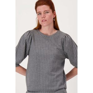 Zusss T-shirt Krijtstreep Pofmouw Top 0304 241 Antraciet Grijs Dames Maat - XS