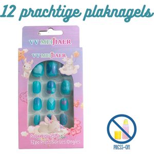 Kinder Plaknagels | Valse Nagels | 12 Stuks | Geen Lijm Nodig | Blauwe Vlinder