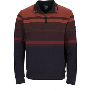 Hajo - Heren sweater met rits - Rust zwart bordeaux gestreept - Maat M