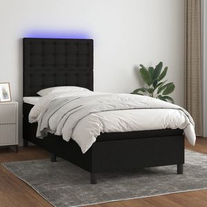 vidaXL Boxspring met matras en LED - 90x200 cm - Zwart Boxspring - Led Bed - Boxspring Master - Slaapcomfort - Slaapkamers - Design Bed - Tweepersoons Bed - Zwarte Boxspring