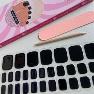 Slayo© - Gellak Pedicure - Midnight Black - Nagelstickers - Gel Nail Wrap - Nail Art Stickers - Nail Art - Gellak Nagels - Gel Nagel Stickers - LED/UV lamp nodig