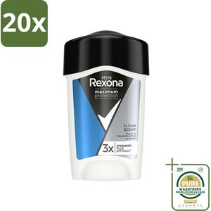 20 x Rexona Men - Deodorant Stick - Maximum Protection Clean Scent - Anti-transpirant - 45 ml - Grootverpakking - Anti-transpirant - Deodorant Stick - Mannelijke Geur - Zweetbescherming - Frisheid