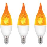 VITO LED Vlam-Effect Kaarslamp E14 - 3W (vervangt 15W) - 120lm - 1400K Amber - 230V - Realistisch Vlamlicht - 3 stuks