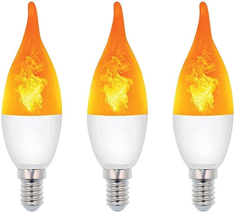 VITO LED Vlam-Effect Kaarslamp E14 - 3W (vervangt 15W) - 120lm - 1400K Amber - 230V - Realistisch Vlamlicht - 3 stuks