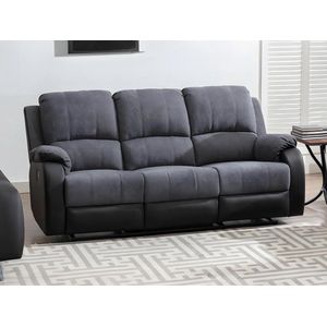 Vente-unique Driezits-relaxbank van microvezel en grijs en zwart kunstleer BRODY L 202 cm x H 99 cm x D 98 cm