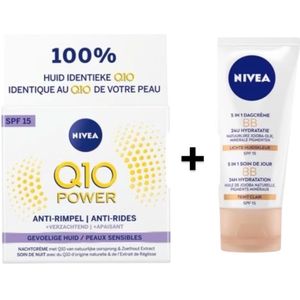 2 stuks- Nivea Q10 Power Sensitive Cream + Nivea BB Crème SPF 20 - Dagcrème Voor Gevoelige Huid- Day Cream Met Spf15- 50 ML - Anti Aging Cream Voor 35+