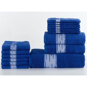 Homéé 15 delige baddoekenset Essentials 1 badlaken 2 handdoeken 6 gastendoekjes 6 washandjes royal blauw 100% katoen 550g. m²