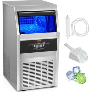 Commerciële ijsblokjesmachine ijsmachine 36 kg / 24 uur, commerciële ijsblokjesmachine 11 kg ijsopslagcapaciteit 40 stuks ijsblokjes, roestvrijstalen ijsblokjesmachine inclusief waterfilter en ijsschep