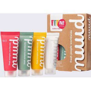 Nuud Family Pack (4 x 20ml) | 100% natuurlijke, vegan deodorant | Geen aluminium, geen kunstmatige geurstoffen, geen vage chemicaliën, geen alcohol | 1 keer aanbrengen, 3 tot 7 dagen effectief | Bioplastic tube van suikerriet