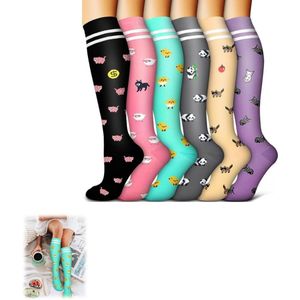 Set van 12 stuks - Compressiekousen voor mannen en vrouwen - Polyester compressiekousen - Antislip compressiekousen - Bloedsomloopbevorderende compressiekousen - Geschikt voor medisch gebruik, hardlopen, verpleging en sport