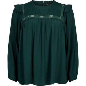 ZIZZI VBELLA, L/S, LACE BLOUSE Dames Blouse - Dark Green - Maat L (50-52)