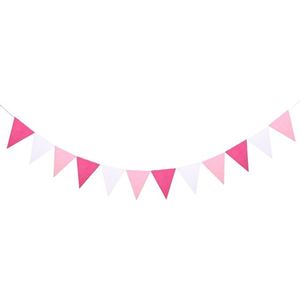 Vintage Vlaggenlijn / Guirlande - Slinger / Banner van Vilt / Stof - Wasbaar | Effen - (Donker) Rose - Wit - Fuchsia | Vlag Kinderkamer - Geboorte meisje | Huwelijk - Feest - Verjaardag - Bruiloft - Birthday - Decoratie