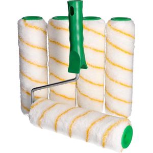 Set van 6 professionele verfrollers - Polyacrylstandaard - Brede verfroller 25 cm - Telescopische stang 8 mm/25 cm