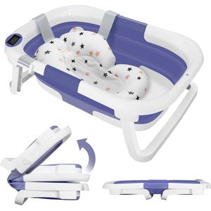 Babybadje met geïntegreerde thermometer, groot opvouwbaar babybadje met badmat, babybadje met douchekopaansluiting, ergonomisch, ruimtebesparend, draagbaar babybadje voor baby's van 0-36 maanden (B)