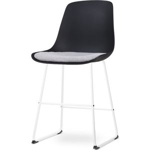 Nolon Nino-Liv Barkruk Zwart met Lichtgrijs Zitkussen - Wit Onderstel - 65 cm - Kookeiland - Barkruk met Rugleuning