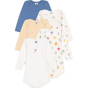 Petit Bateau Set van 5 katoenen babybody's met lange mouwen en ruimteprint Meisjes Rompertje - Maat 86