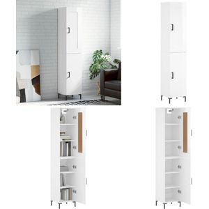 vidaXL Hoge kast 34,5x34x180 cm bewerkt hout hoogglans wit - Hoge Kast - Hoge Kasten - Dressoir - Buffetkast