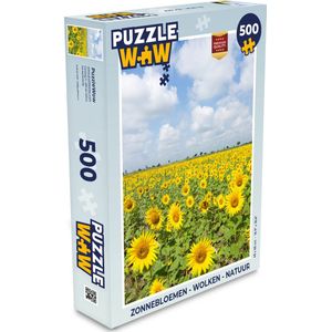 Puzzel Zonnebloemen - Bloemen - Wolken - Natuur - Geel - Landschap - Legpuzzel - Puzzel 500 stukjes