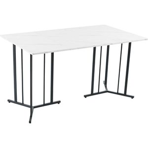 Merax 140 x 80 cm Eettafel - Modern Marmerpatroon Keukentafel - Tafel met Verstelbare poten - Wit met Zwart