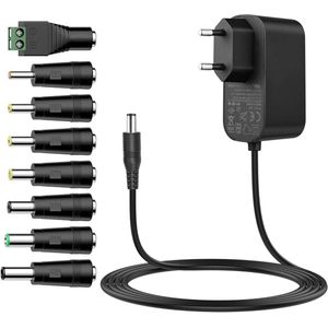Universele voeding 12 V 1 A 2 A 3 A met 8 DC-stekkers voor ledstrip luidspreker router scanner camera dvd-speler externe mobiele harde schijf lcd-scherm 3000 mA max.