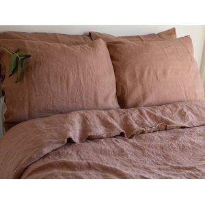 Linnen Label - Duurzaam 100% Europees gewassen linnen dekbedovertrek set - 240 x 220 cm met 2 kussenslopen 60 x 70 cm - Warm roze