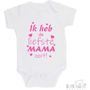 100% katoenen Romper ""Ik heb de liefste MAMA ooit!"" Moederdag Meisjes Katoen Wit/roze Maat 62/68