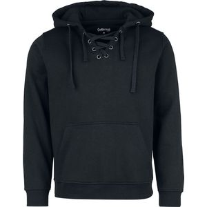 Gothicana zwarte trui met capuchon, fleece voering en V-hals - Heren - L
