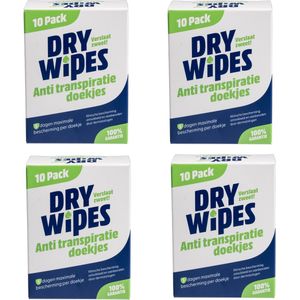 Drywipes - anti transpiratie wipes - 4 pak - 4x10=40 anti transpiratie doekjes - Voordeelverpakking